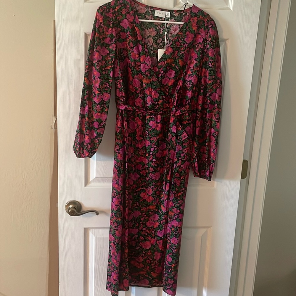Black and pink floral Wrap Dress
